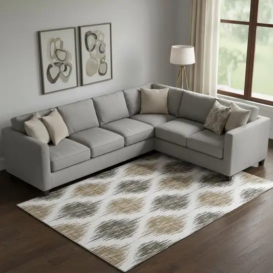 Chocolate And Ivory Ikat Washable Area Rug With UV Protection Photo 1