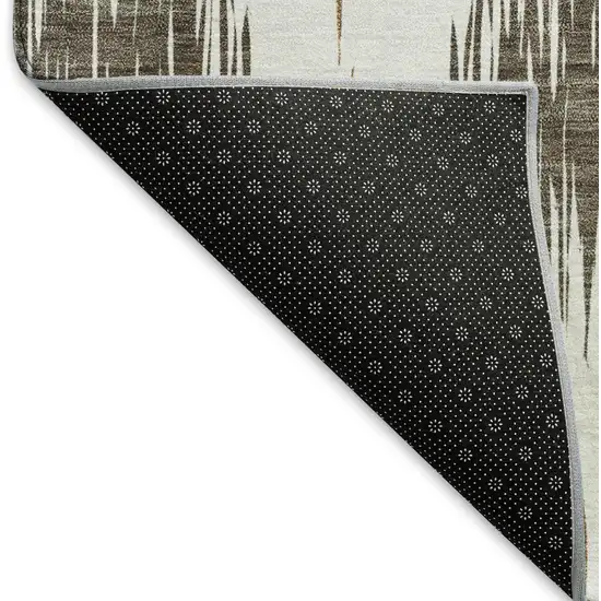 Chocolate And Ivory Ikat Washable Area Rug With UV Protection Photo 6