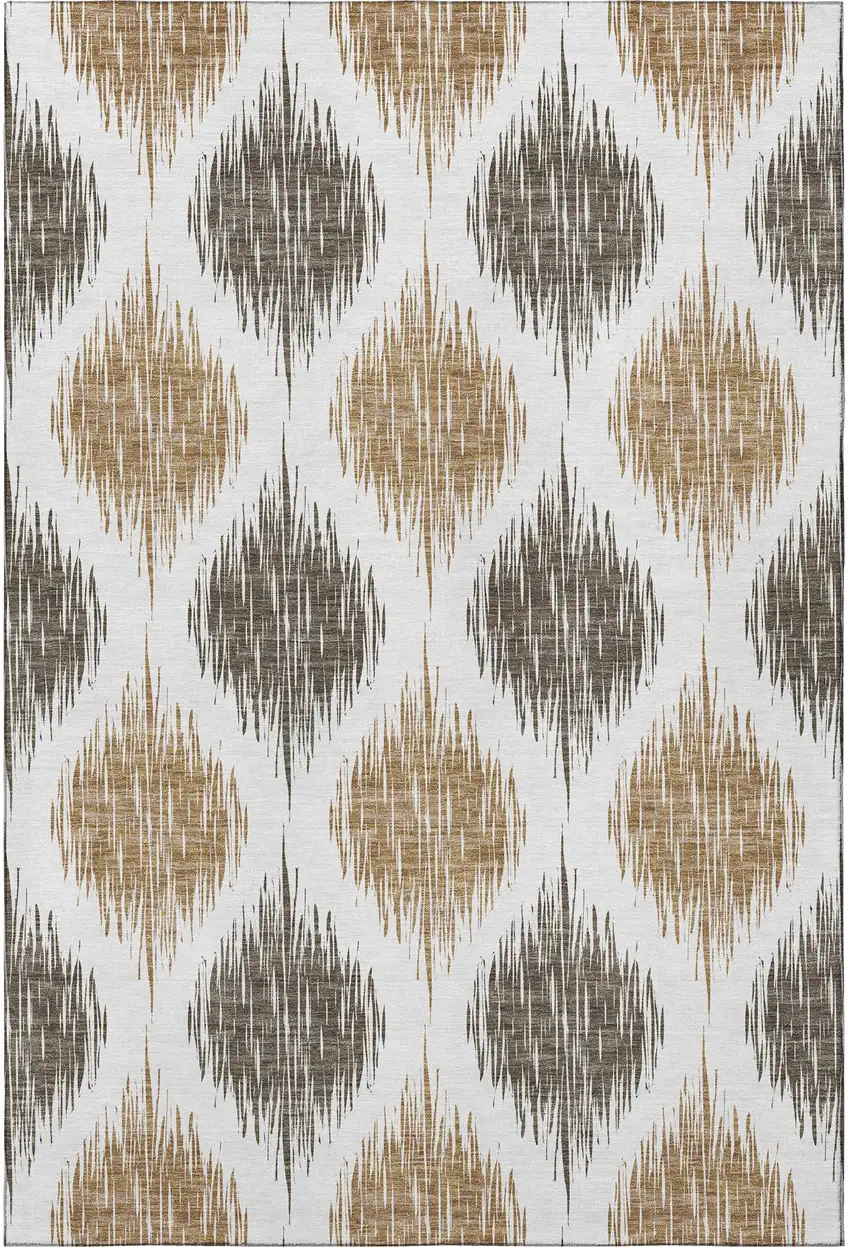 Chocolate And Ivory Ikat Washable Area Rug With UV Protection Photo 3
