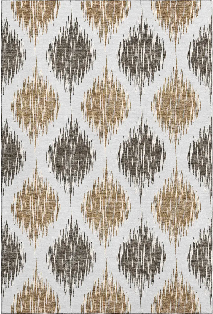 Chocolate And Ivory Ikat Washable Area Rug With UV Protection Photo 1