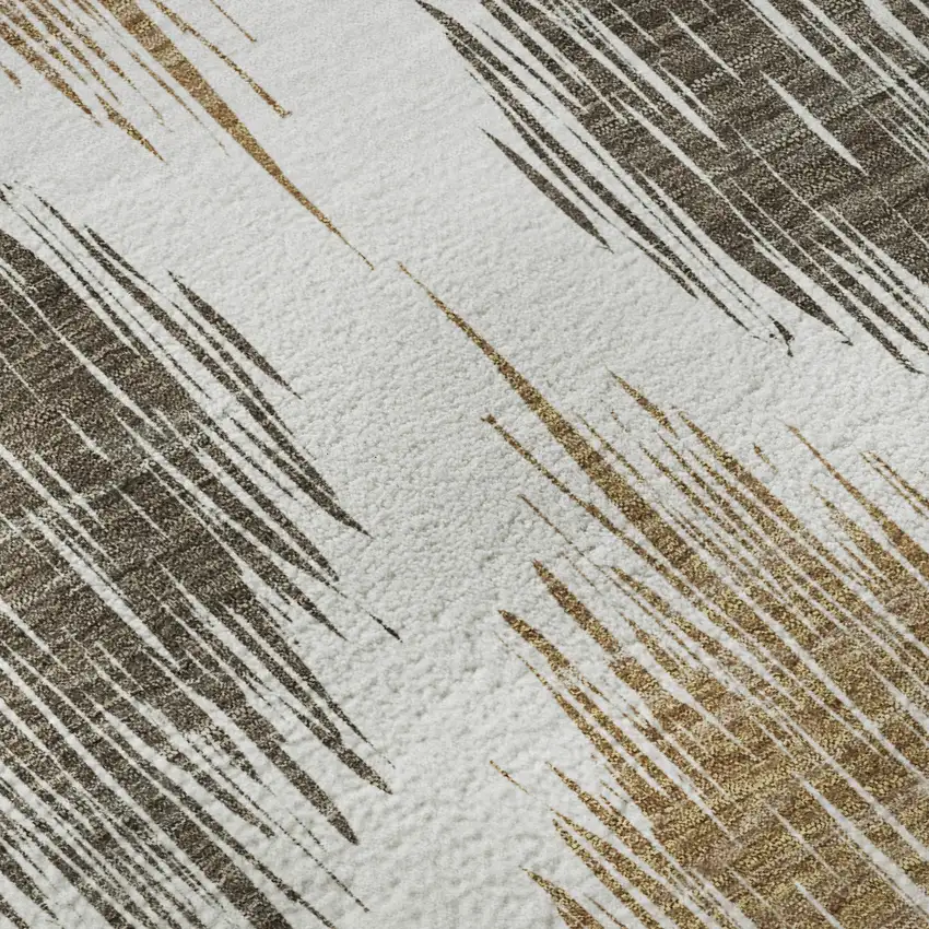 Chocolate And Ivory Ikat Washable Area Rug With UV Protection Photo 8