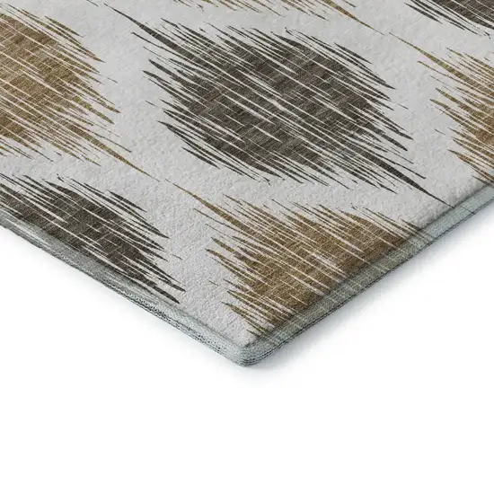 Chocolate And Ivory Ikat Washable Area Rug With UV Protection Photo 6