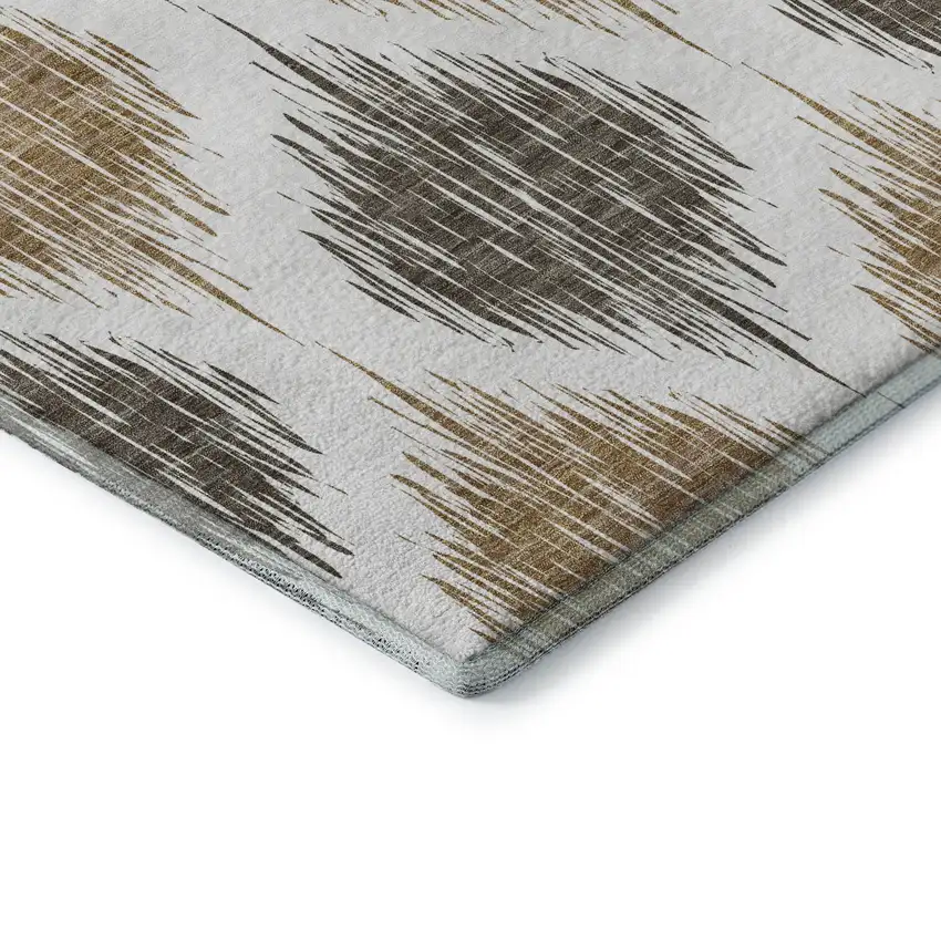 Chocolate And Ivory Ikat Washable Area Rug With UV Protection Photo 6