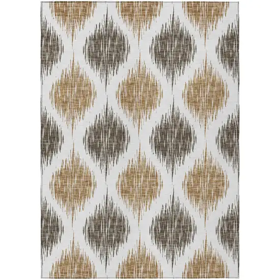 Chocolate And Ivory Ikat Washable Indoor Outdoor Area Rug Photo 2