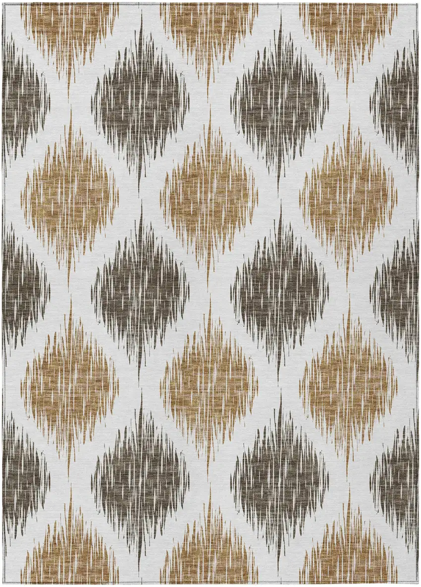 Chocolate And Ivory Ikat Washable Indoor Outdoor Area Rug Photo 2