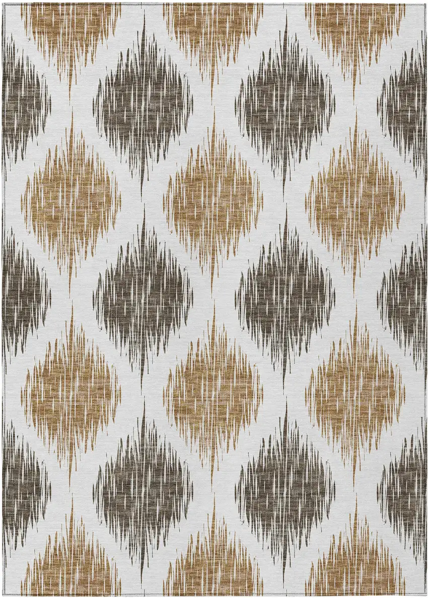Chocolate And Ivory Ikat Washable Indoor Outdoor Area Rug Photo 2