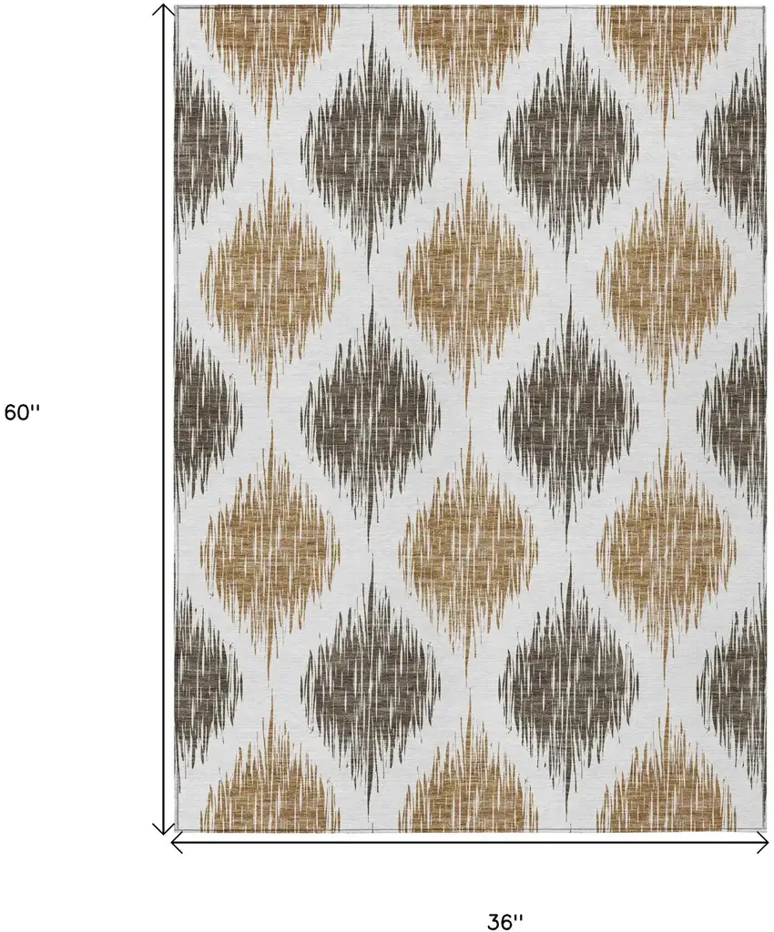 Chocolate And Ivory Ikat Washable Indoor Outdoor Area Rug Photo 3