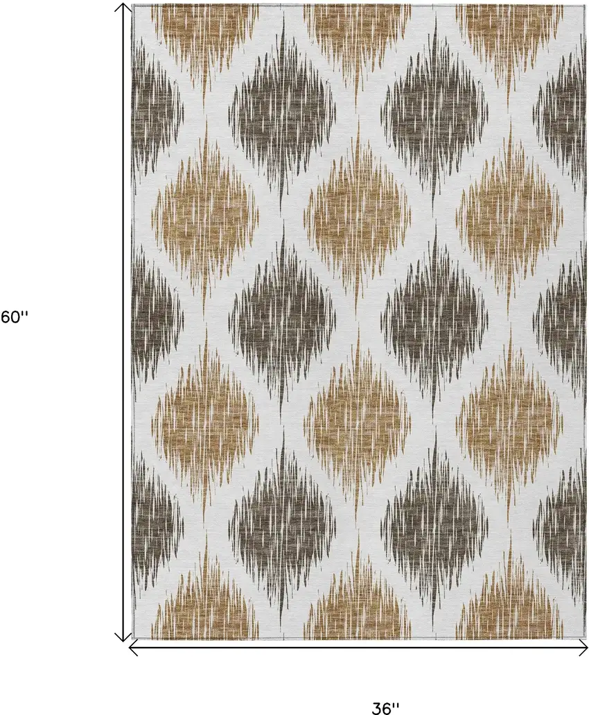 Chocolate And Ivory Ikat Washable Indoor Outdoor Area Rug Photo 3