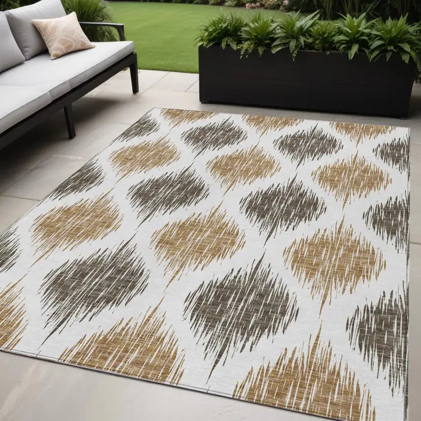 Chocolate And Ivory Ikat Washable Indoor Outdoor Area Rug Photo 1