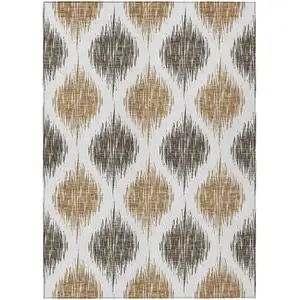 Photo of Chocolate And Ivory Ikat Washable Indoor Outdoor Area Rug