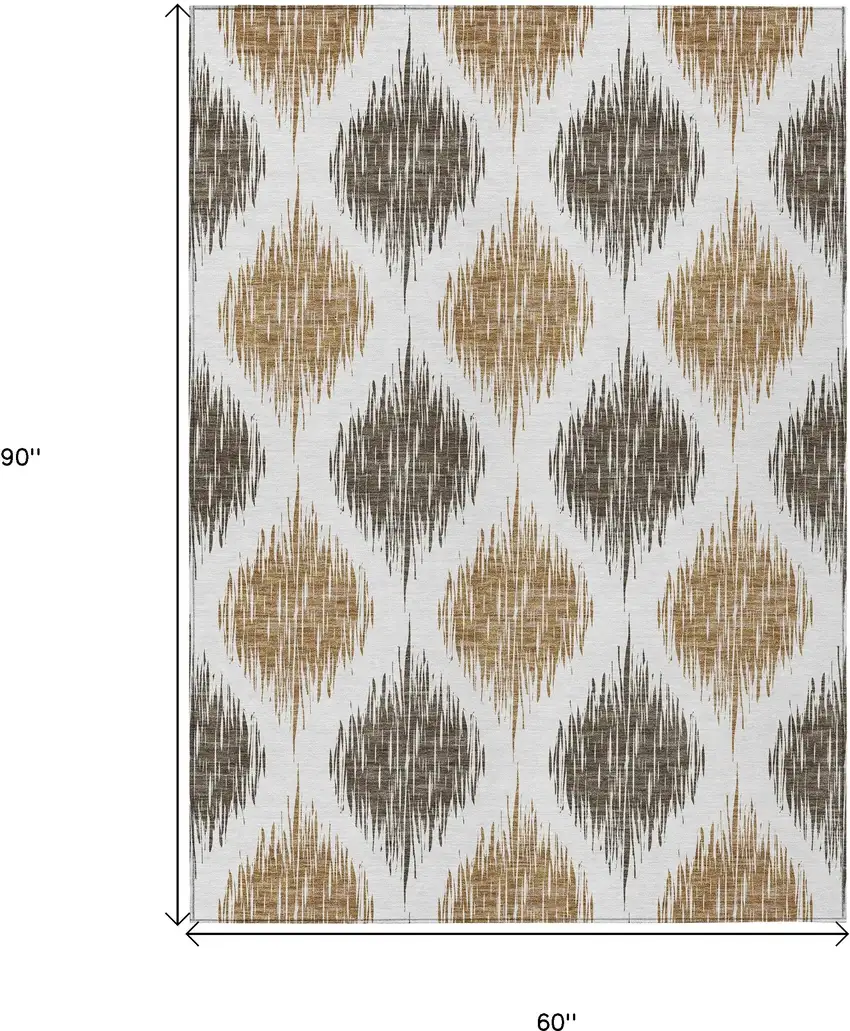 Chocolate And Ivory Ikat Washable Indoor Outdoor Area Rug Photo 3