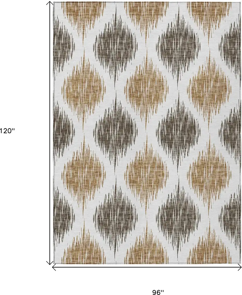 Chocolate And Ivory Ikat Washable Indoor Outdoor Area Rug Photo 3