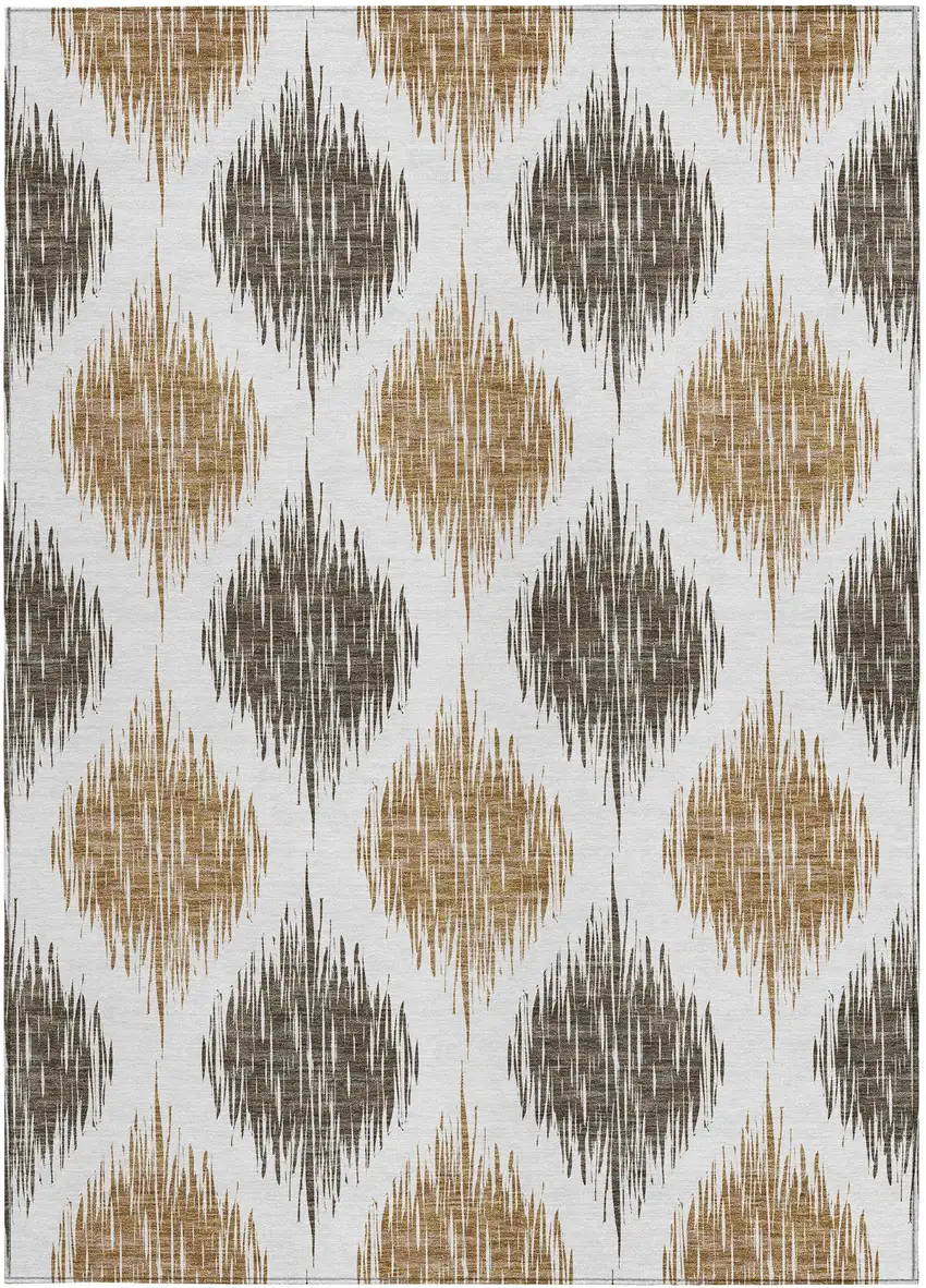 Chocolate And Ivory Ikat Washable Indoor Outdoor Area Rug Photo 8