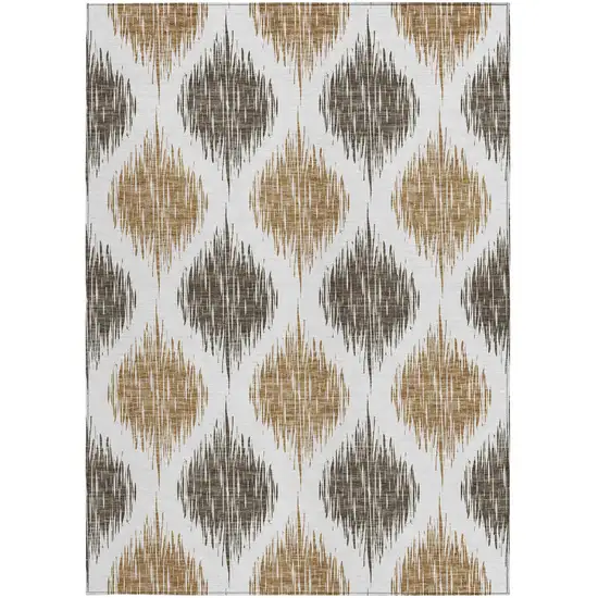 Chocolate And Ivory Ikat Washable Indoor Outdoor Area Rug Photo 8