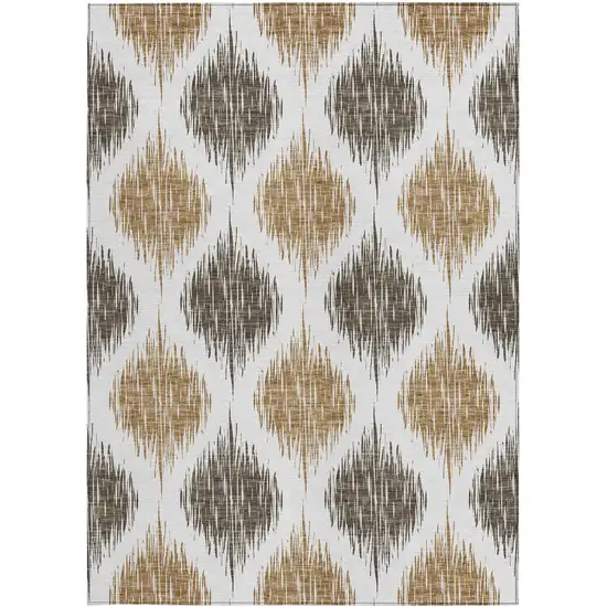 Chocolate And Ivory Ikat Washable Indoor Outdoor Area Rug Photo 8