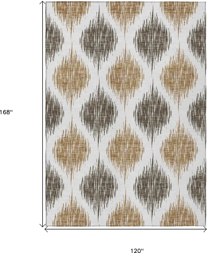 Chocolate And Ivory Ikat Washable Indoor Outdoor Area Rug Photo 3