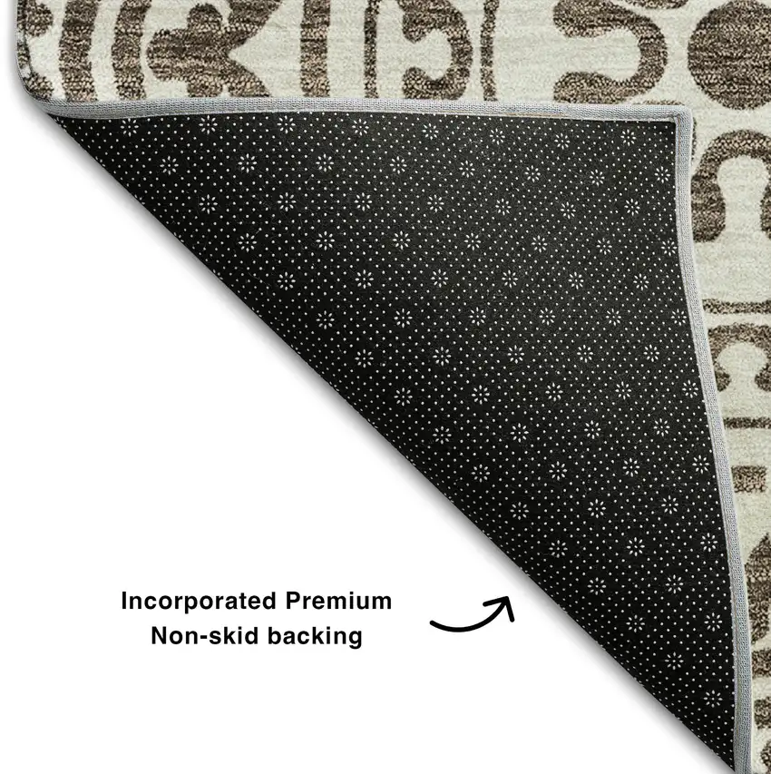 Chocolate And Ivory Medallion Washable Area Rug With UV Protection Photo 7