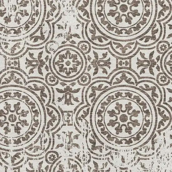 Chocolate And Ivory Medallion Washable Area Rug With UV Protection Photo 3