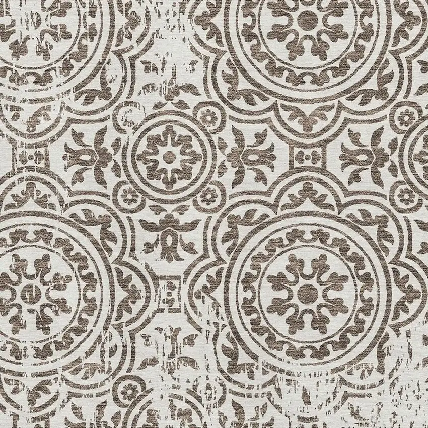 Chocolate And Ivory Medallion Washable Area Rug With UV Protection Photo 3