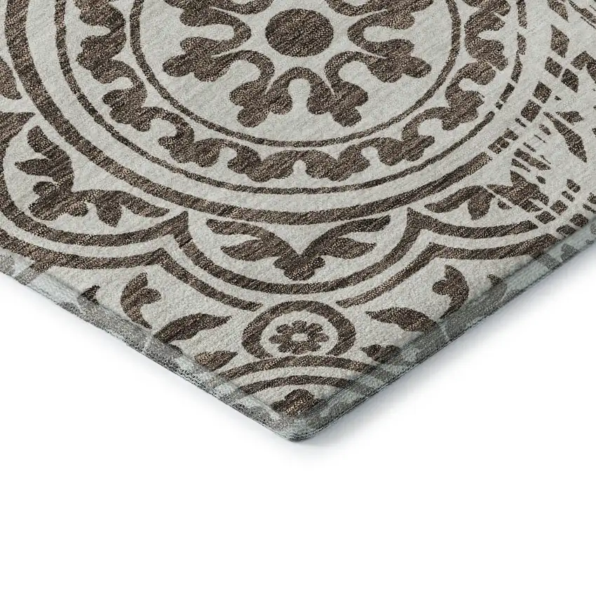 Chocolate And Ivory Medallion Washable Area Rug With UV Protection Photo 8