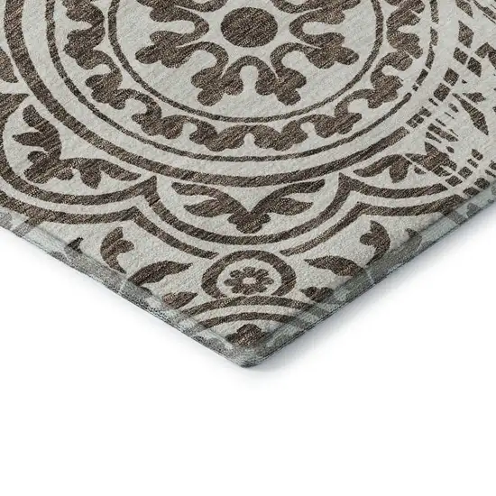 Chocolate And Ivory Medallion Washable Area Rug With UV Protection Photo 8