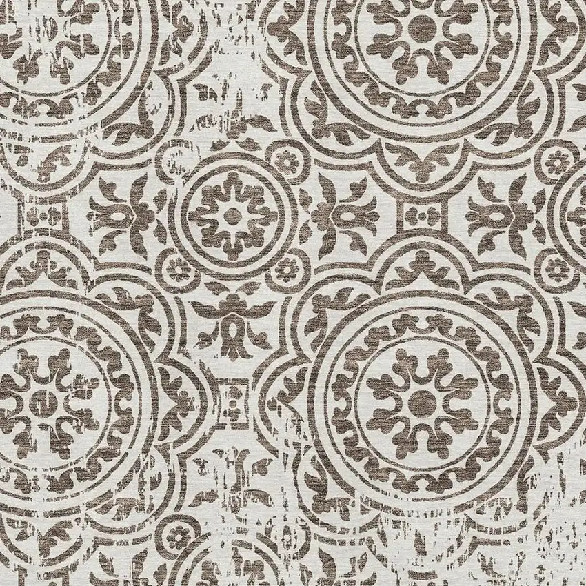 Chocolate And Ivory Medallion Washable Area Rug With UV Protection Photo 3