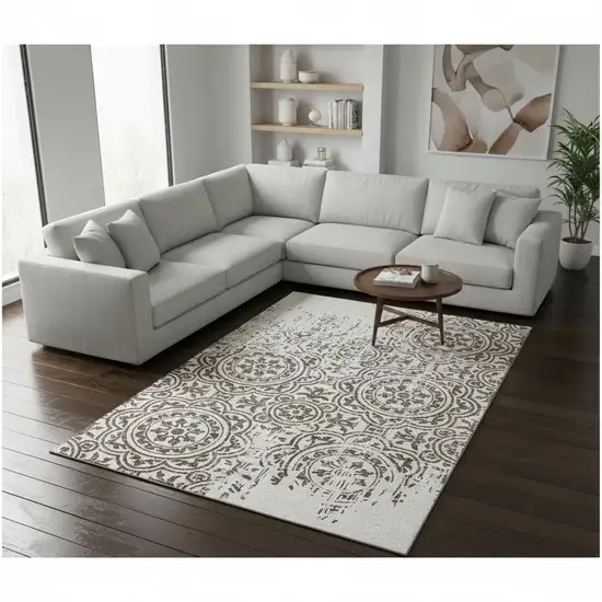 Chocolate And Ivory Medallion Washable Area Rug With UV Protection Photo 2