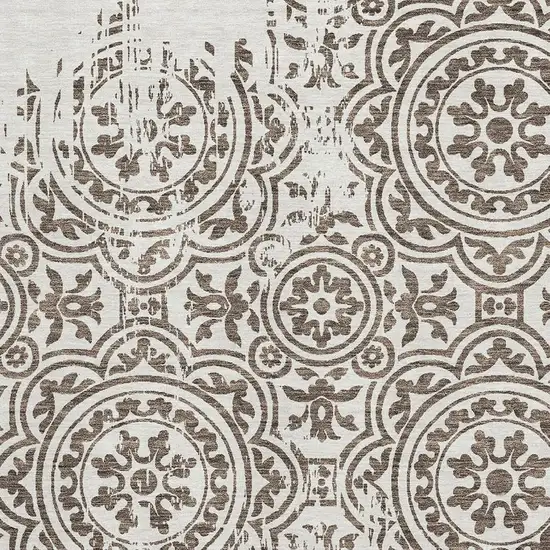 Chocolate And Ivory Medallion Washable Area Rug With UV Protection Photo 3