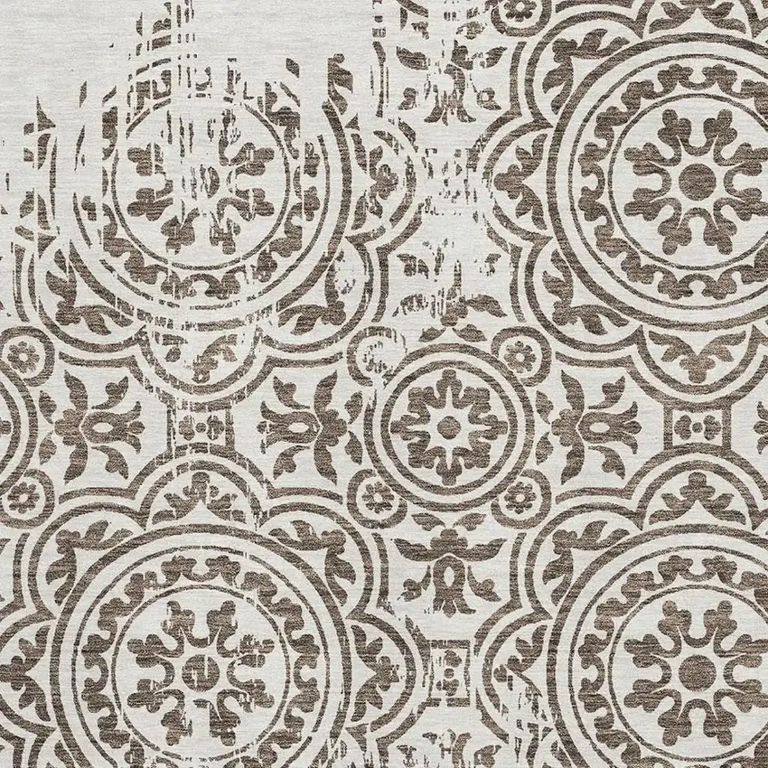Chocolate And Ivory Medallion Washable Area Rug With UV Protection Photo 3
