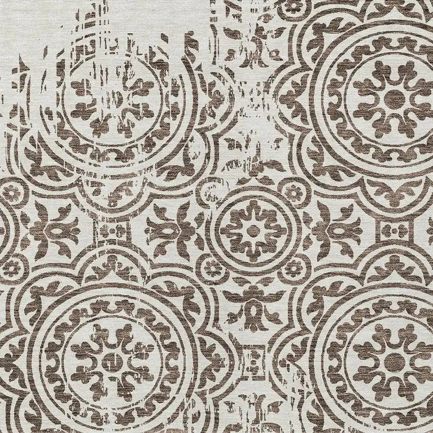 Chocolate And Ivory Medallion Washable Indoor Outdoor Area Rug Photo 5