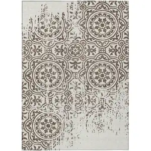 Photo of Chocolate And Ivory Medallion Washable Indoor Outdoor Area Rug