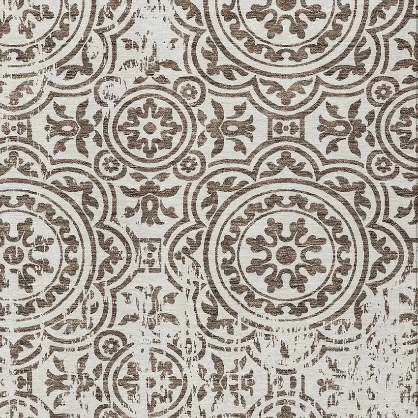 Chocolate And Ivory Medallion Washable Indoor Outdoor Area Rug Photo 4