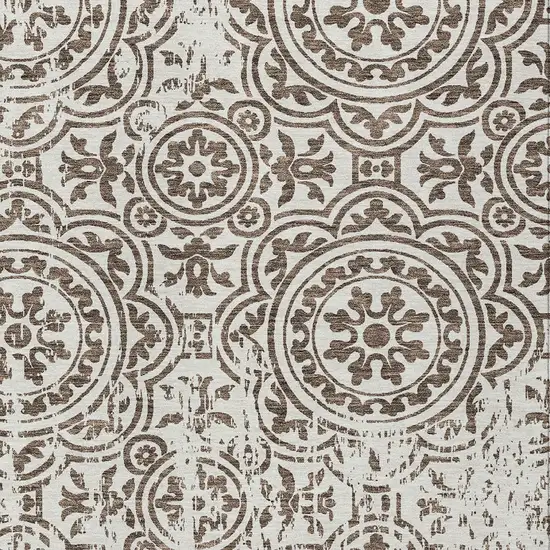 Chocolate And Ivory Medallion Washable Indoor Outdoor Area Rug Photo 4