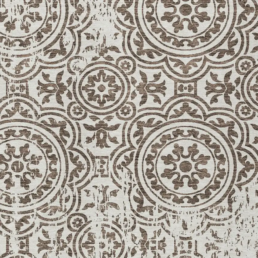 Chocolate And Ivory Medallion Washable Indoor Outdoor Area Rug Photo 4