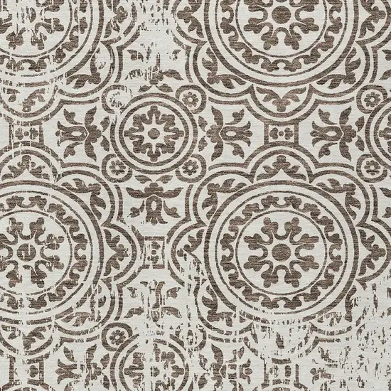 Chocolate And Ivory Medallion Washable Indoor Outdoor Area Rug Photo 4