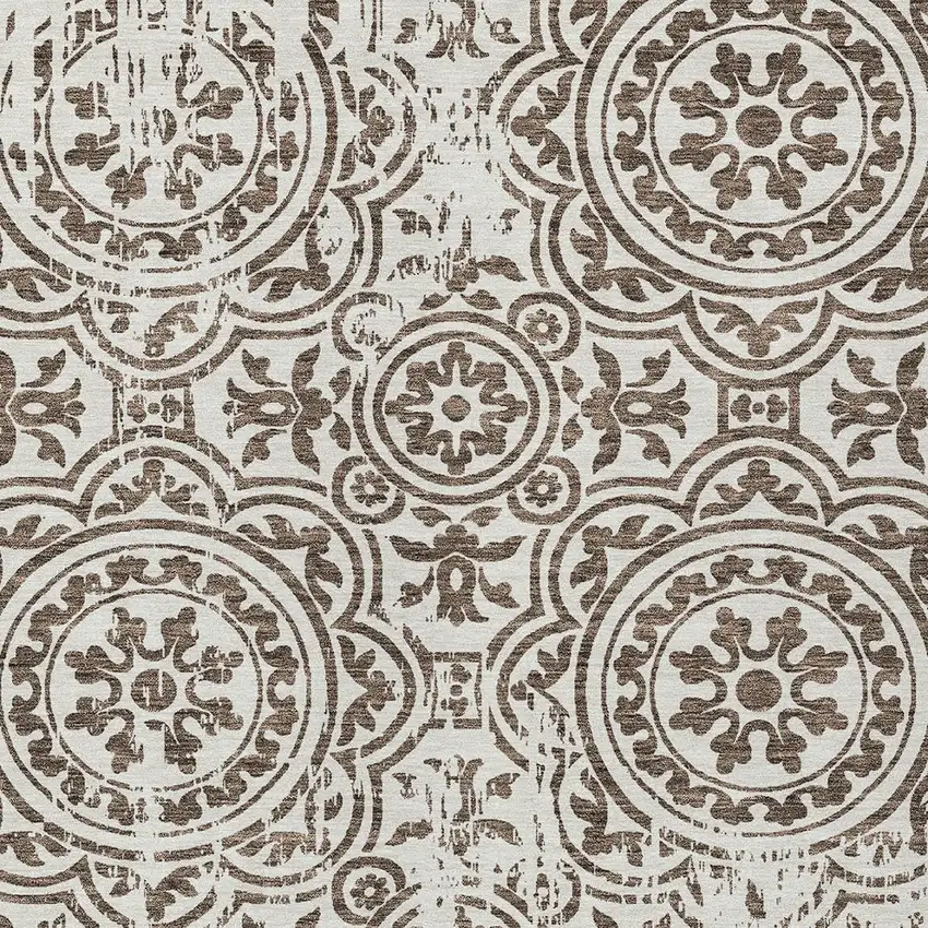 Chocolate And Ivory Medallion Washable Indoor Outdoor Area Rug Photo 4