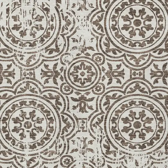 Chocolate And Ivory Medallion Washable Indoor Outdoor Area Rug Photo 4