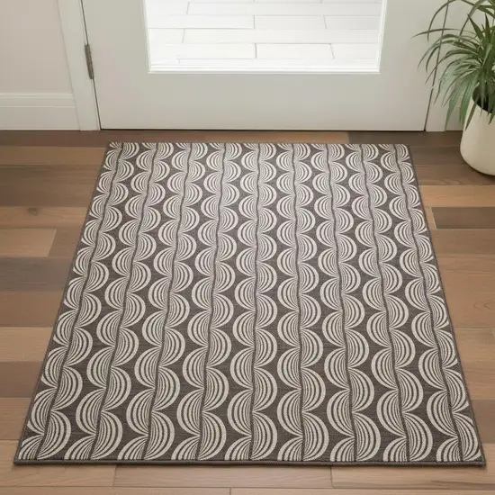 Chocolate And Ivory Ogee Washable Area Rug With UV Protection Photo 2
