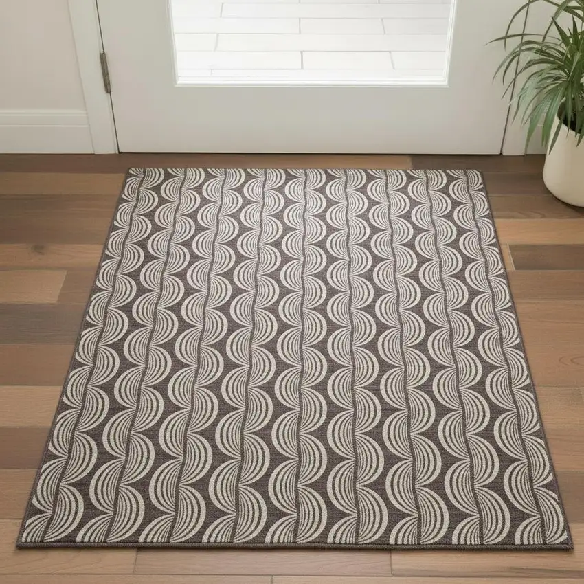 Chocolate And Ivory Ogee Washable Area Rug With UV Protection Photo 2