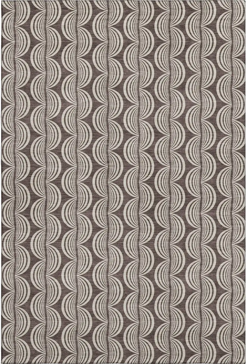 Chocolate And Ivory Ogee Washable Area Rug With UV Protection Photo 1