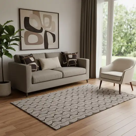 Chocolate And Ivory Ogee Washable Area Rug With UV Protection Photo 2