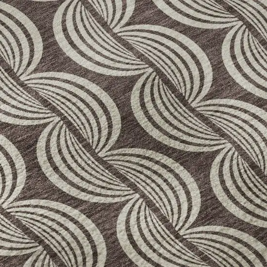 Chocolate And Ivory Ogee Washable Area Rug With UV Protection Photo 9