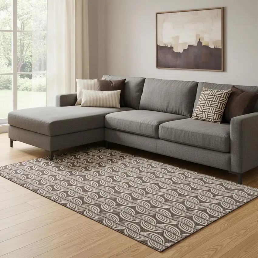 Chocolate And Ivory Ogee Washable Area Rug With UV Protection Photo 2