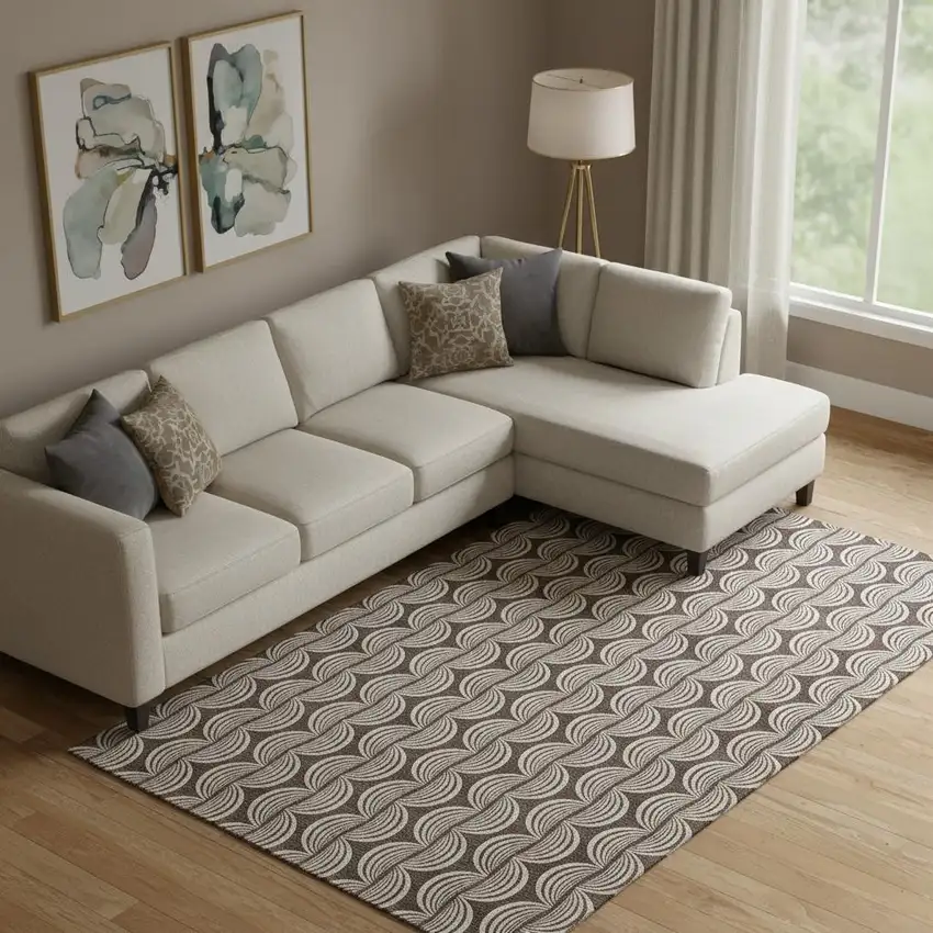 Chocolate And Ivory Ogee Washable Area Rug With UV Protection Photo 2