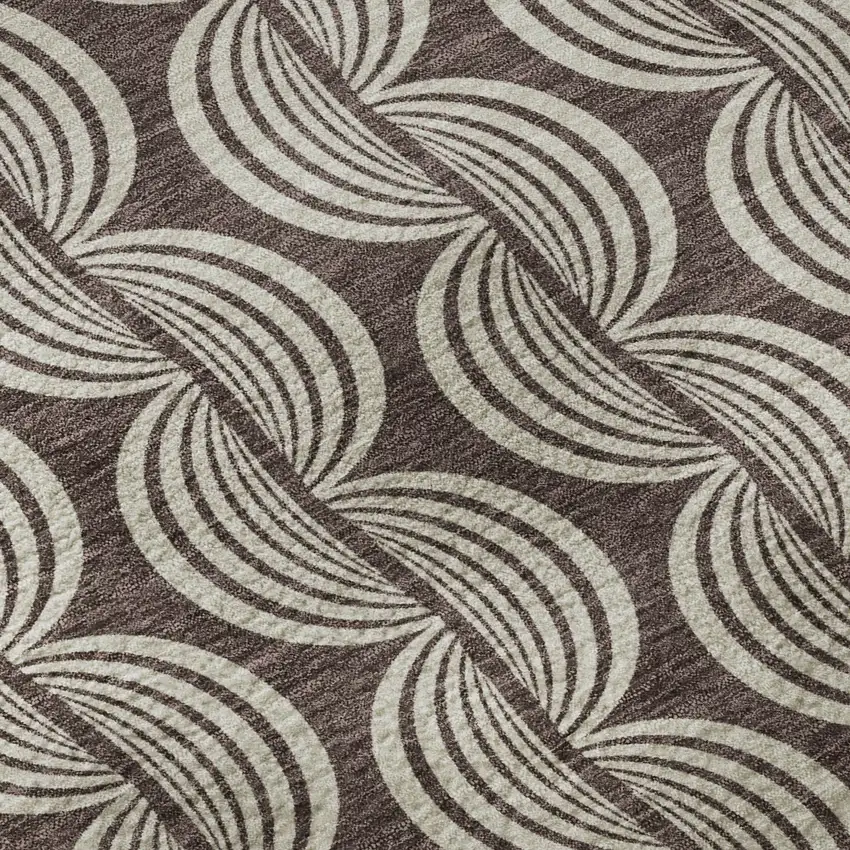 Chocolate And Ivory Ogee Washable Area Rug With UV Protection Photo 9