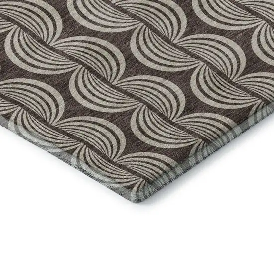 Chocolate And Ivory Ogee Washable Area Rug With UV Protection Photo 7