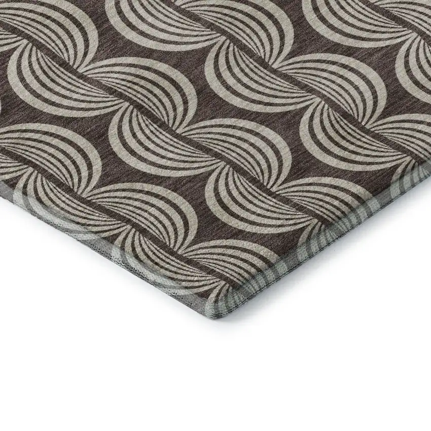 Chocolate And Ivory Ogee Washable Area Rug With UV Protection Photo 7