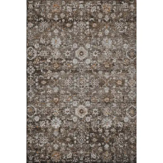 Chocolate And Ivory Oriental Washable Area Rug With UV Protection Photo 1