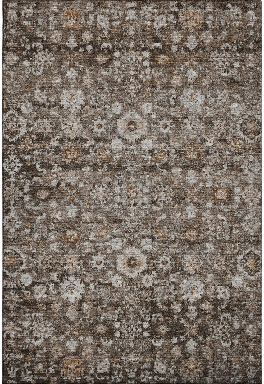 Chocolate And Ivory Oriental Washable Area Rug With UV Protection Photo 1