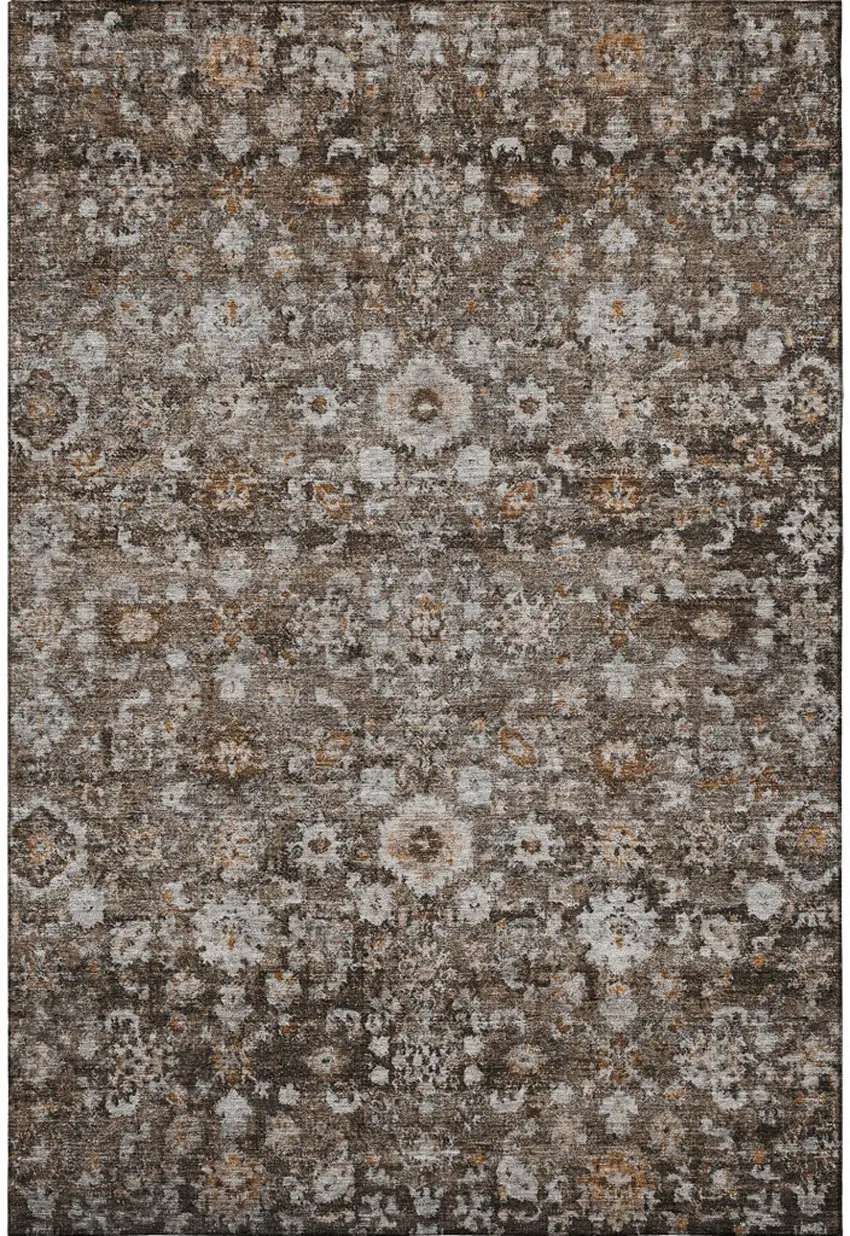 Chocolate And Ivory Oriental Washable Area Rug With UV Protection Photo 3
